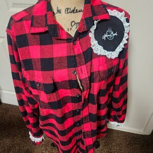 Johnny Cash Upcycled Band t-shirt/Buffalo Plaid Flannel